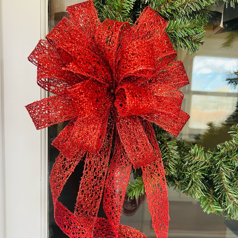 Festive Red Mesh Christmas Valentines Patriotic Holiday Bow